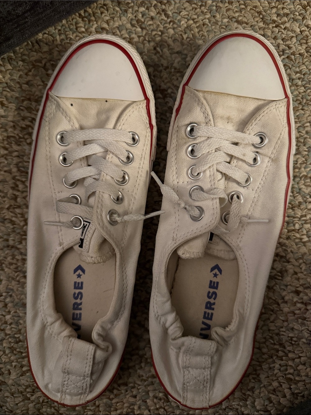 Converse Shoreline Canvas Sneakers in White with Red Trim